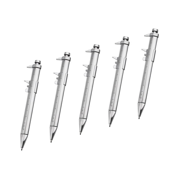 5Pcs Students Stationery 0-100mm Vernier Caliper Pen Ballpoint Pen Measuring Tool Multifunction Roller Pen