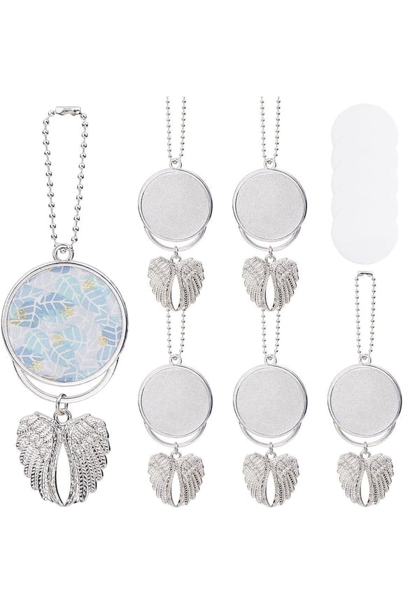5Pcs Sublimation Keychain Blanks Guardian Angel Keychain Making Kit Sublimation Blanks Bulk Angel Wing Keychain Charms Heat Transfer Photo Frame
