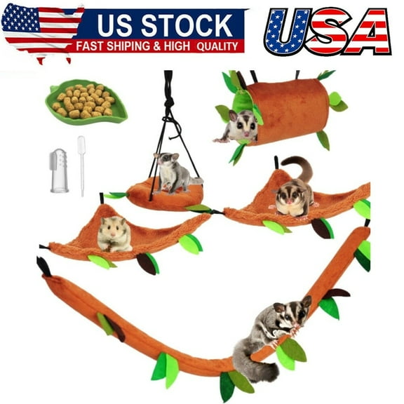 5Pcs Sugar Glider Supplies Cage Accessories Hammock Set Hanging Bed Hideout