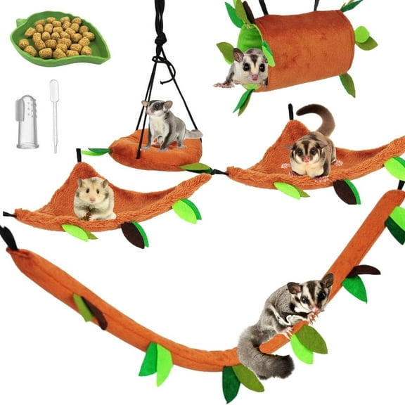 5Pcs Sugar Glider Supplies Small Animal Cage Accessories Hammock Set Hanging Bed