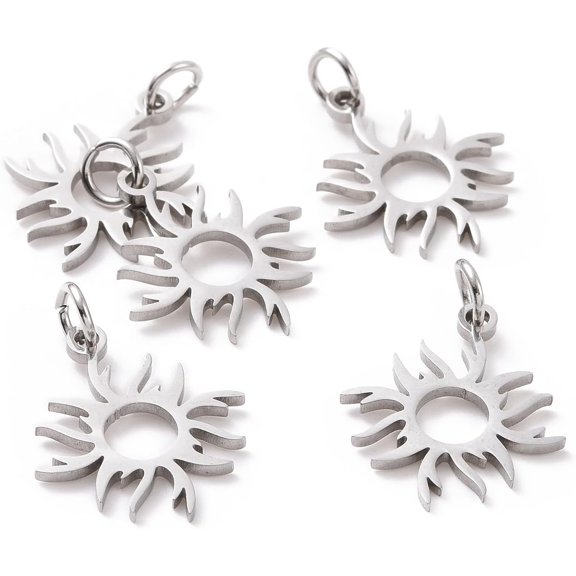 5Pcs Sun Charms Solar Eclipse Pendants 17x16x1mm Vintage Celestial Charms 201 Stainless Steel Hollow Metal Pendants Stainless Steel Color With 3mm Hole 5x1mm Ring for Jewelry Making