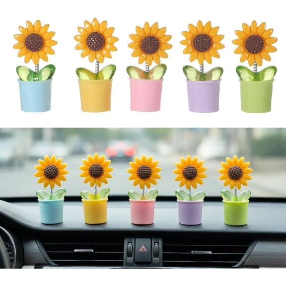 5Pcs Sunflowers Car Dashboard Decorations Bobblehead Sunflowers Cars Ornament Cozy Hoome Cozy Home Sunflower Car Decor for Women Sunflower Gifts for Cute Cars Interior Desk Ornaments Gifts(RL)
