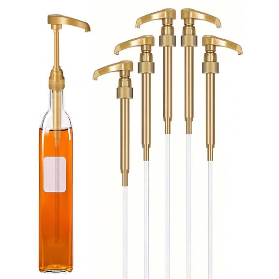 5Pcs Syrup Dispenser Pump, Manual Quantitative Pressure Pump for Jam, Universal 28/400 Pump Head 10CC, Press-Type Bottle Pump for Syrup & Sauce(Gold)