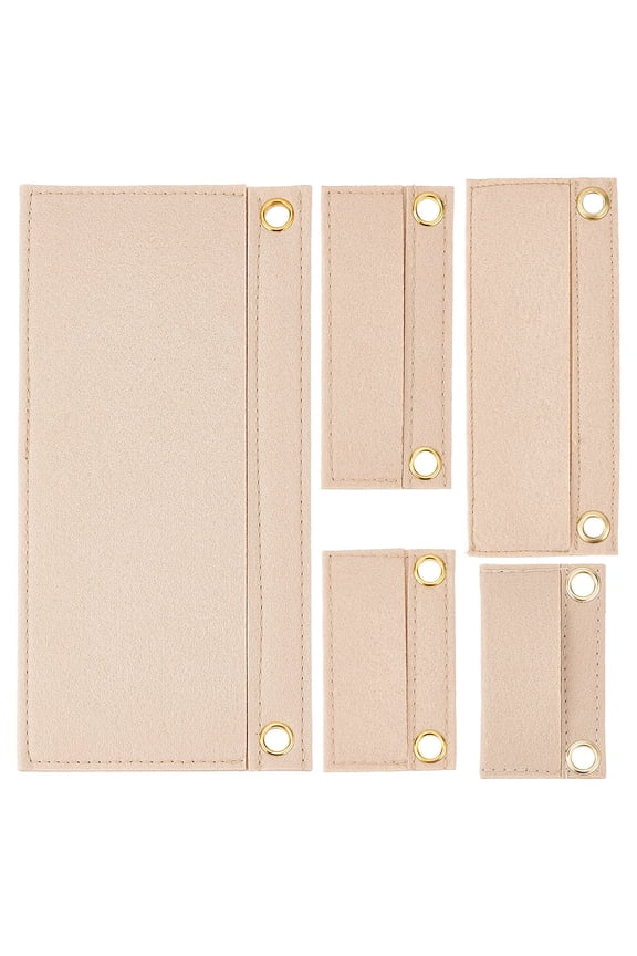 5Pcs Tan Beige Purse Felt Insert Organizer 5 Sizes Wool Tote Bag with Eyelet Classic Inner Pocket Storage Multipurpose Handbag for Envelope