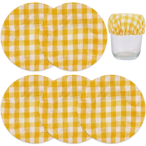 5Pcs Tartan Pattern Reusable Fabric Bread Fermentation Cover Cloth Cover for Sourdough Starter Yellow 108x3.5mm