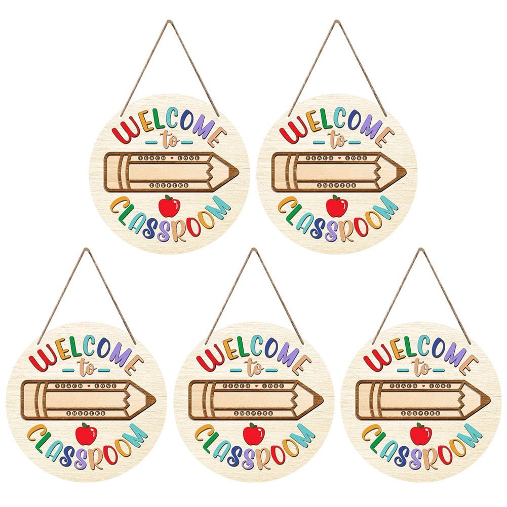 5Pcs Teacher Wooden Door Sign, Welcome Sign for Classroom Door ...
