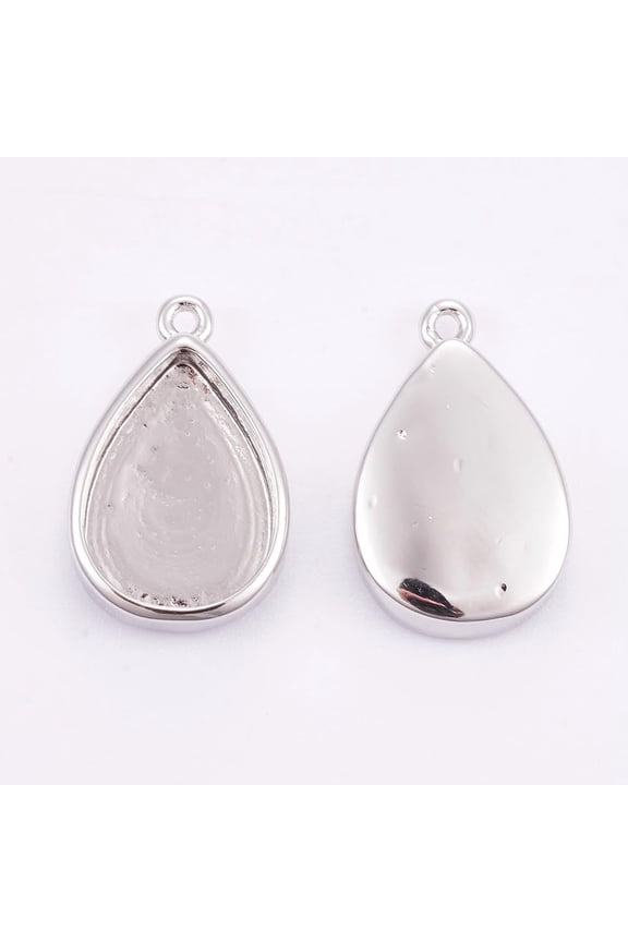 5Pcs Teardrop Brass Pendant Cabochon Settings Plain Edge Bezel Cups Charms Platinum Cabochon Blanks Pendants for Photo Pendant Jewelry Making DIY Findings 16.6x10.5~11.5x3.5mm