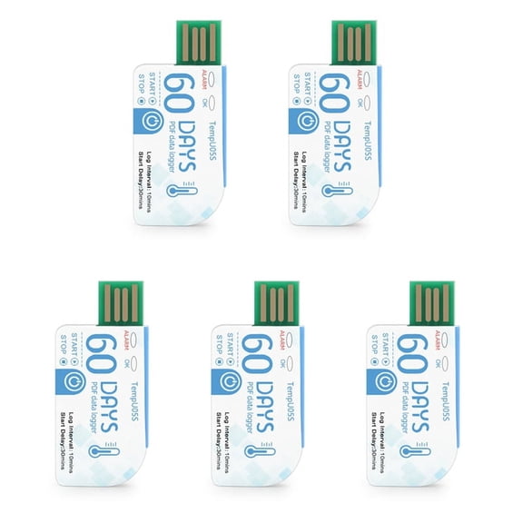 5Pcs TempU05s USB Temperature Data Logger 60 Day Single Use Temperature Analyzer PDF Report USB Temperature Logger,5 x Temperature Data Logger,White