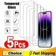 5Pcs Tempered Glass for iPhone 15 14 13 12 11 Pro Max Screen Protector