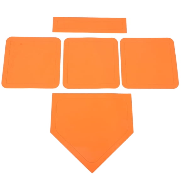 5Pcs Thickened Rubber Baseball Bases for Yard with Softball Pitching Mat and Home Plate Orange