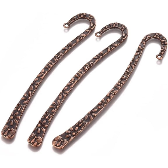 5Pcs Tibetan Style Alloy Bookmarks Red Copper 120x18x3mm Hole 2mm