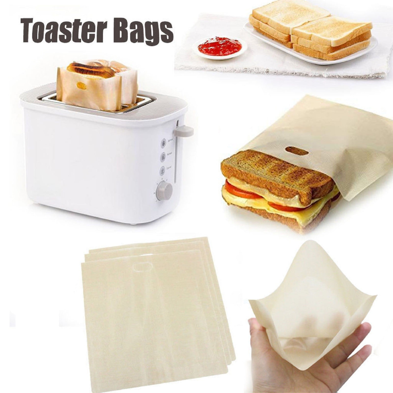 5Pcs Toaster Bags Reusable For Grilled Cheese Sandwich Non Stick Heat