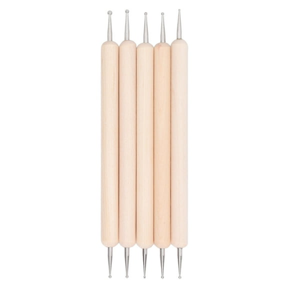 5Pcs Tracing Stylus Diy Making Wooden Handle Stainless Steel Double Head Ball Tip Embossing Stylus For Art Projects