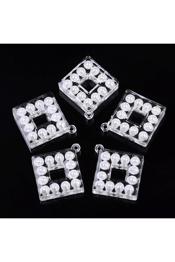 5Pcs Transparent Rhombus Acrylic Pendants Charm Pendant with Plastic Imitation Pearl White Pendant Decoration for Women DIY Necklace Bracelet Earrings Jewelry Making 42x38x9mm White DIY