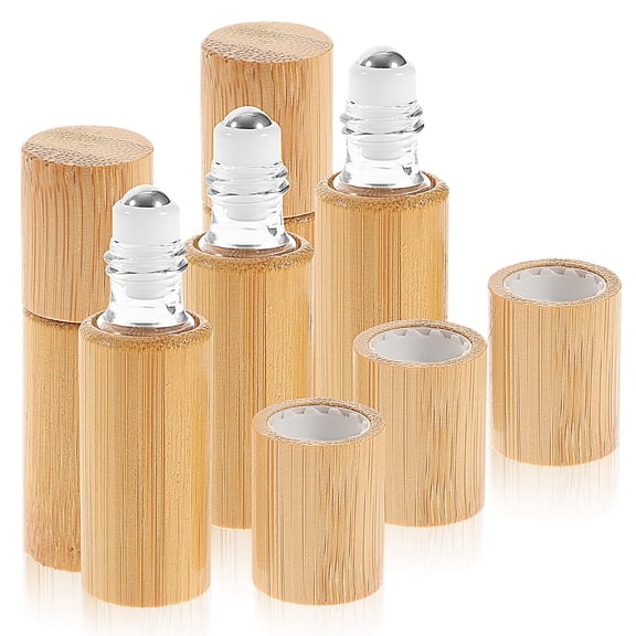 5Pcs Travel Roll on Bottle Light Brown Bamboo Thick Smooth Design Leak Proof for Essential Oils