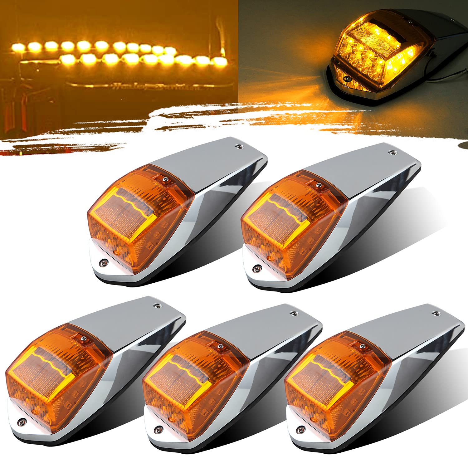 5Pcs Truck Cab Marker Lights 17 LED Amber Cab Roof Top Marker Clearance