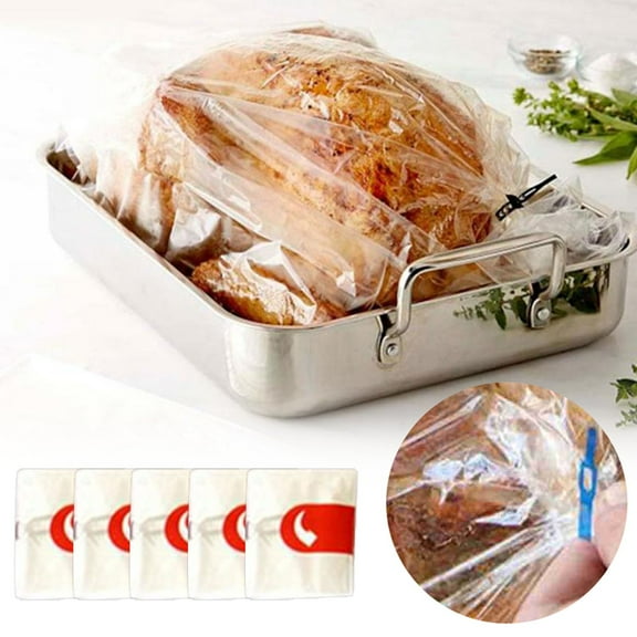 5Pcs Turkey Bag,Turkey Oven Bags,Oven Bags Turkey Size,Super High Temperature Oven Bag,Turkey Bag Popular Heat Bag,Meat Roasting Bags Safe for Turkey Chicken Meat Fish and Vegetables,Clear,10x15"