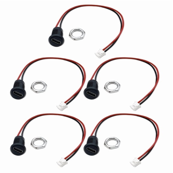 5Pcs Type C Female 2Pin USB Connector Waterproof Female Connector Jack Female Socket Charging Interface With Wire