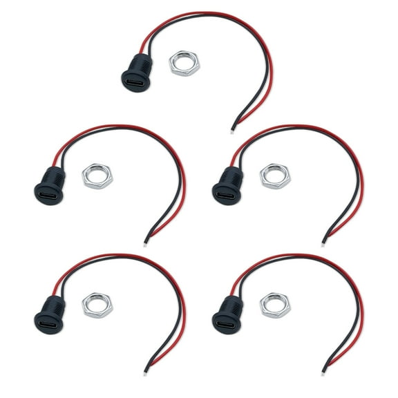 5Pcs Type C Female 2Pin USB Connector Waterproof Female Connector Socket Female Socket Charging Interface With Wire