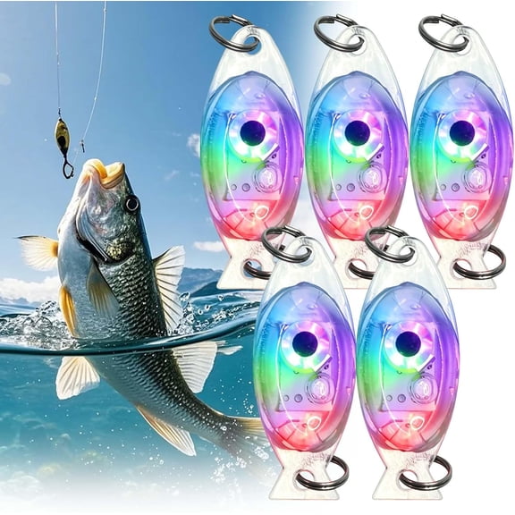 5Pcs Ultra-Bright Fish Trap Lamp,LED Underwater Fishing Lures,LED Lighted Bait Flasher,Deep Drop Fishing Lures,Fish Eye Attractive Light Bait Lure Lamp,Bait Lure Squid,600M Deep