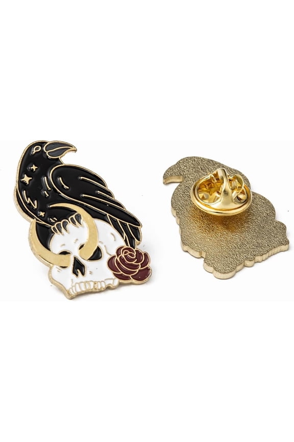 5Pcs Unisex Retro Bird with Skull Enamel Brooch Alloy Lapel Pin Clothes Accessories Black Golden 30x20mm Pin: 1mm