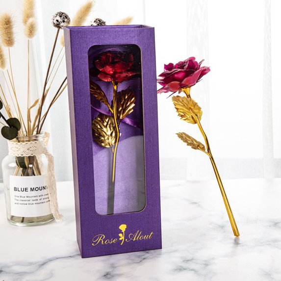 5Pcs Valentine Rose Gifts Gold Plated Foil Crystal Artificial Flower Present Ideas Birthday Gift for Women Mom Wife Anniversary Craft (red-04-box)