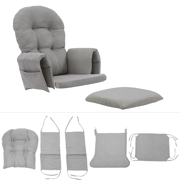 5Pcs Velvet Glider Rocker Replacement Cushions with Side Storage Pockets, Glider Rocking Chair Cushions Set for Nursery, Breastfeeding, Napping,Light Gray,Round Back