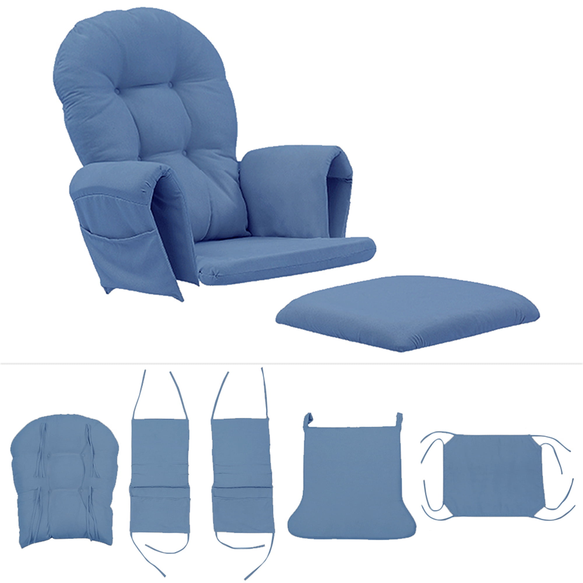 5Pcs Velvet Glider Rocker Replacement Cushions with Side Storage Pockets Glider Rocking Chair Cushions Set for Nursery Breastfeeding