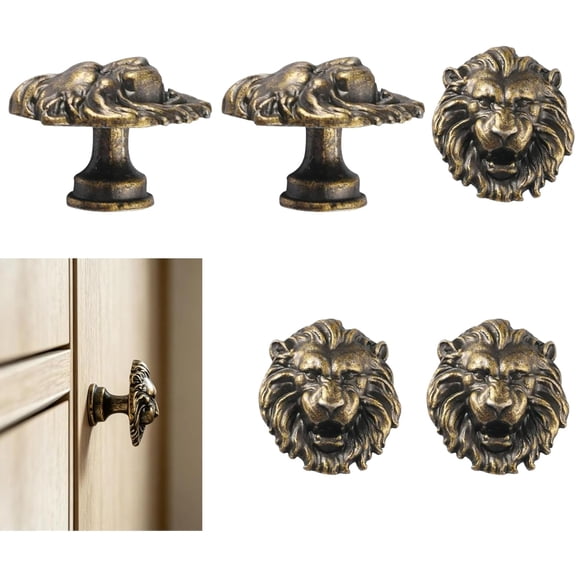 5Pcs Vintage Lion Cabinet Knobs, Antique Bronze Drawer Pulls with Screws, Retro Animal Furniture Hardware for Dresser Wardrobe(xxw)