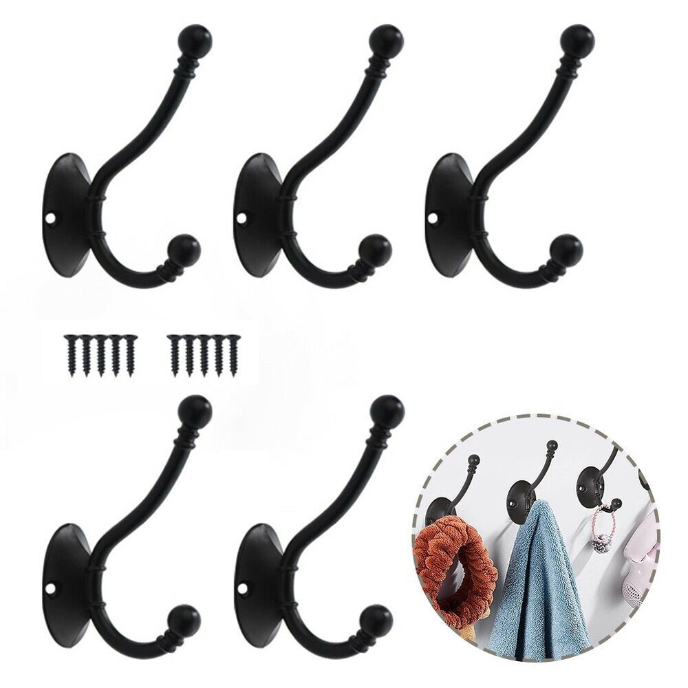 5Pcs Vintage Style Rustic Cast Iron Wall Coat Hooks Hat Hook Hall Tree