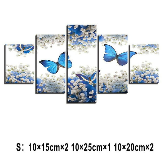 5Pcs Wall Art Canvas Painting Picture Home Decor Modern Abstract Blue Butterfly