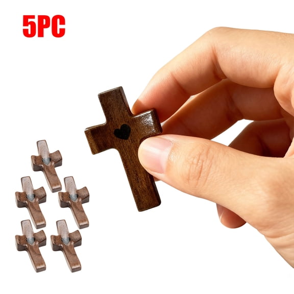5Pcs Walnut Wood Cross Fidgets Tactile Puzzle Toys Minimalist Church Handheld Easter Religious Gift Sensory Anxiety Soother Smooth Wooden Thumb Cross(B)