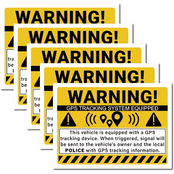 5Pcs Warning GPS Tracking System Eouippeo Sign Stickers Rectangle Self Adhesive 9.8x6.8In Vinyl Decal Safty Tips Labels Waterproof for Car Truck Motorcycle Bicycle Vehicles Thief-Proof 1set