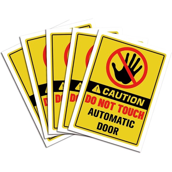 5Pcs Warning Sign Stickers Caution DO NOT Touch Automatic Door Safety Sign Vinyl PVC Rectangle Self Adhesive Waterproof Symbol Stickers Decals 250x175mm for DIY