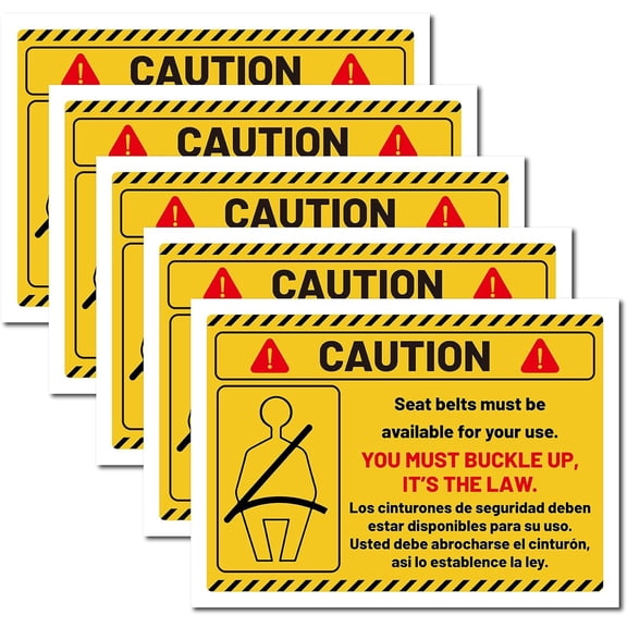 5Pcs Warning Sign Stickers You Must Buckle UP It's The Law Caution Safety Sign Vinyl PVC Rectangle Self Adhesive Waterproof Symbol Stickers Decals 250x175mm for for Outdoor Highway Traffic DIY Symbol