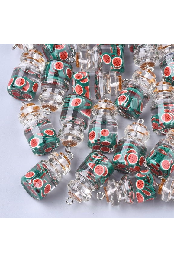 5Pcs Watermelon Pendant Ornament Glass Bottle Pendants with Resin Polymer Clay Iron Findings Watermelon Glass Charms Pendant for Women DIY Necklace Bracelet Earring Jewelry Craft Making Gray DIY