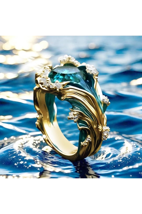 5Pcs Wave Resin Ring! Vacemry Open Adjustable Ring with Alloy and Resin, Sea Inspired Fashion Jewelry for Women, Unique Statement Ring for Casual Daily Wear, Sea Wave Design Ring