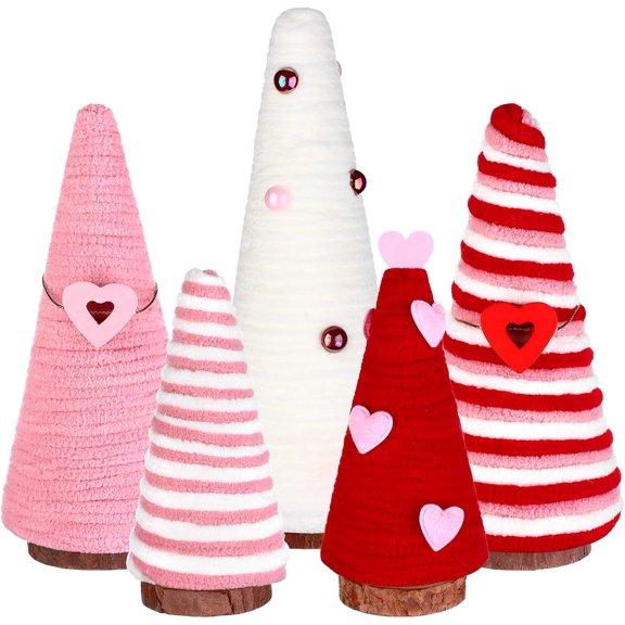 5Pcs Wedding Tree Table Decorations Yarn Wrapped Mini Trees Pink White Table Top Decor for Farmhouse Indoor Room Kitchen Tiered Tray Shelf Decor Centerpieces