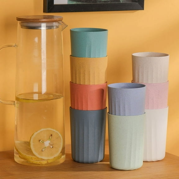 5Pcs Wheat Straw Cup Round Vertical Grain Thickened Plastic Drinking cup