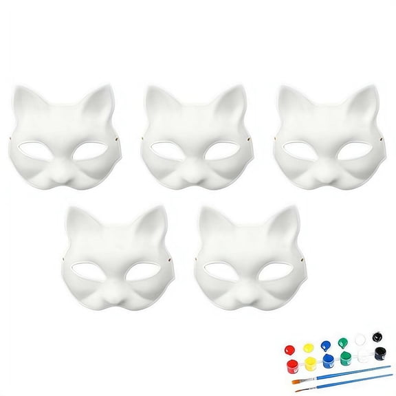 5Pcs White Blank Plastic Cat Masks,DIY Paintable Animal Mask Hand Painted BaseMask,Halloween Hand Painted Facemask,for Cosplay Masquerade Halloween Party Costume Therian Craft Supplies