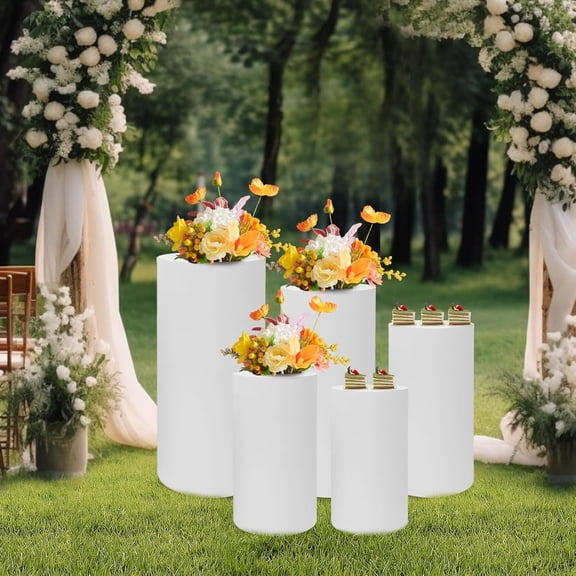 5Pcs White Cylinder Stands for Party, White Round Pedestal Stand, Pedestal Display Plinth Pillars for Birthday Wedding Cakes, Centerpieces, Floral Arrangements & Party Decor