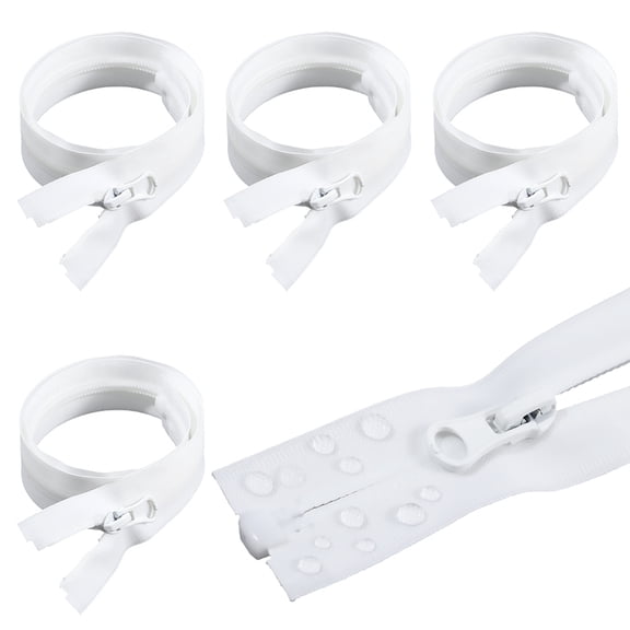 5Pcs White Nylon Zipper Bulk 20.87 Inch Waterproof Separating Invisible Heavy Duty Sewing Replacement Coil Zippers with Puller Sliders