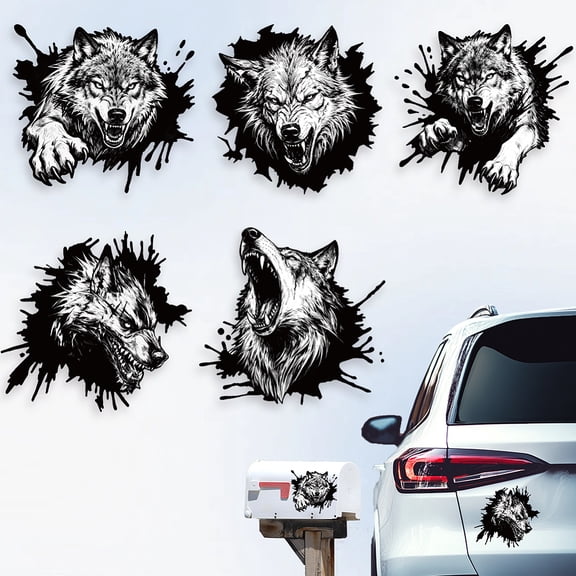 5Pcs Wolf Car Stickers Wild Wolf Vinyl Car Decals Fierce Animal Plastic Vehicle Decoration Decal for Auto Window and Body ClingDIY
