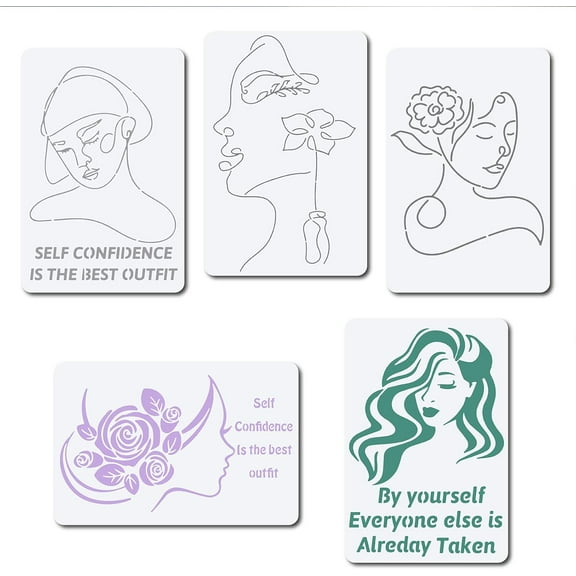 5Pcs Woman Stencil Girl Face Stencils Floral Designs Reusable DIY Art and Craft Stencils