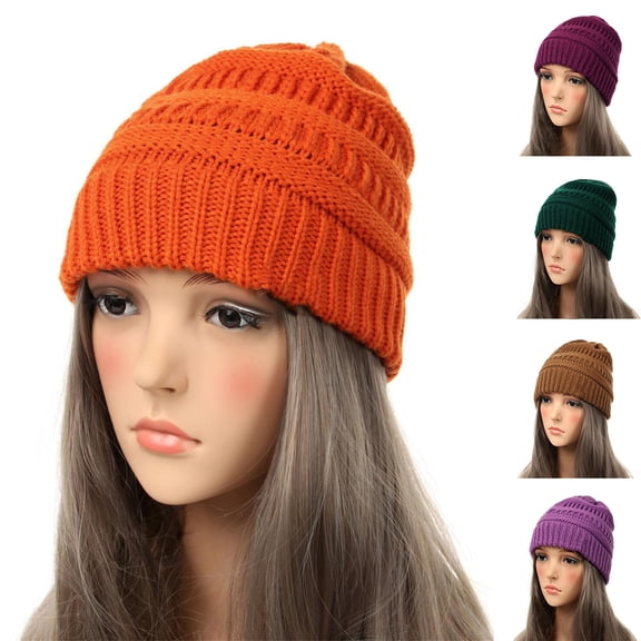 5Pcs Women Brimless Hat Under $5! Kadlawus Women's Winter Brimless Hat Knitted Hat, Casual Thick Soft Fashionable Warm Coarse Hat Unisex, Simple Knit Beanie for Women Men