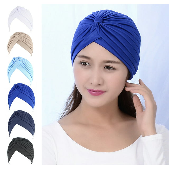 5Pcs Women Turban Hat Stretchy Head Wrap Band Chemo Hat Bandana Pleated ...