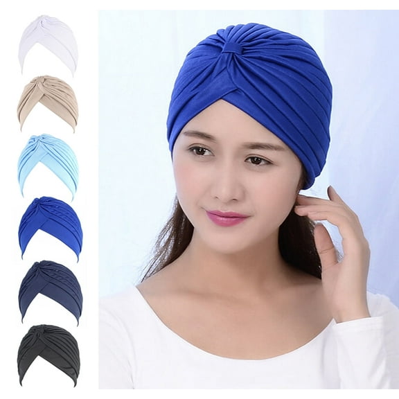 5Pcs Women Turban Hat Stretchy Head Wrap Band Chemo Hat Bandana Pleated Cap Head Cover Hats