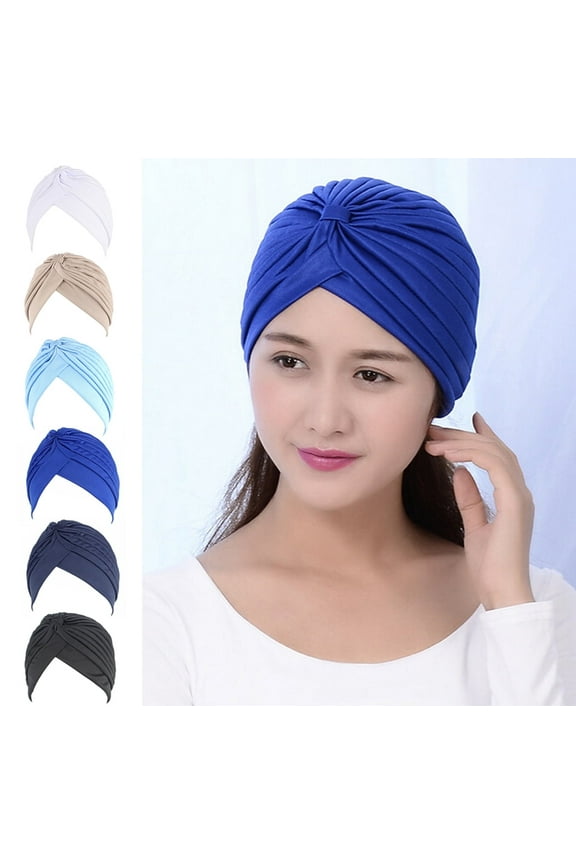5Pcs Women Turban Hat Stretchy Head Wrap Band Chemo Hat Bandana Pleated Cap Head Cover Hats