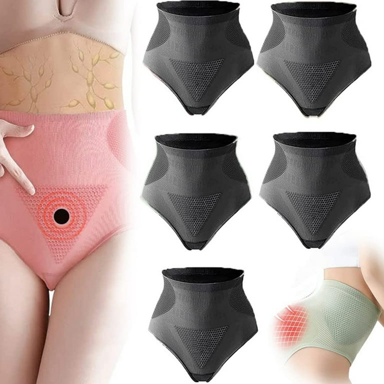 5Pcs Women's High-waisted Panties Body Shapewear Graphene Underwear,Black-M