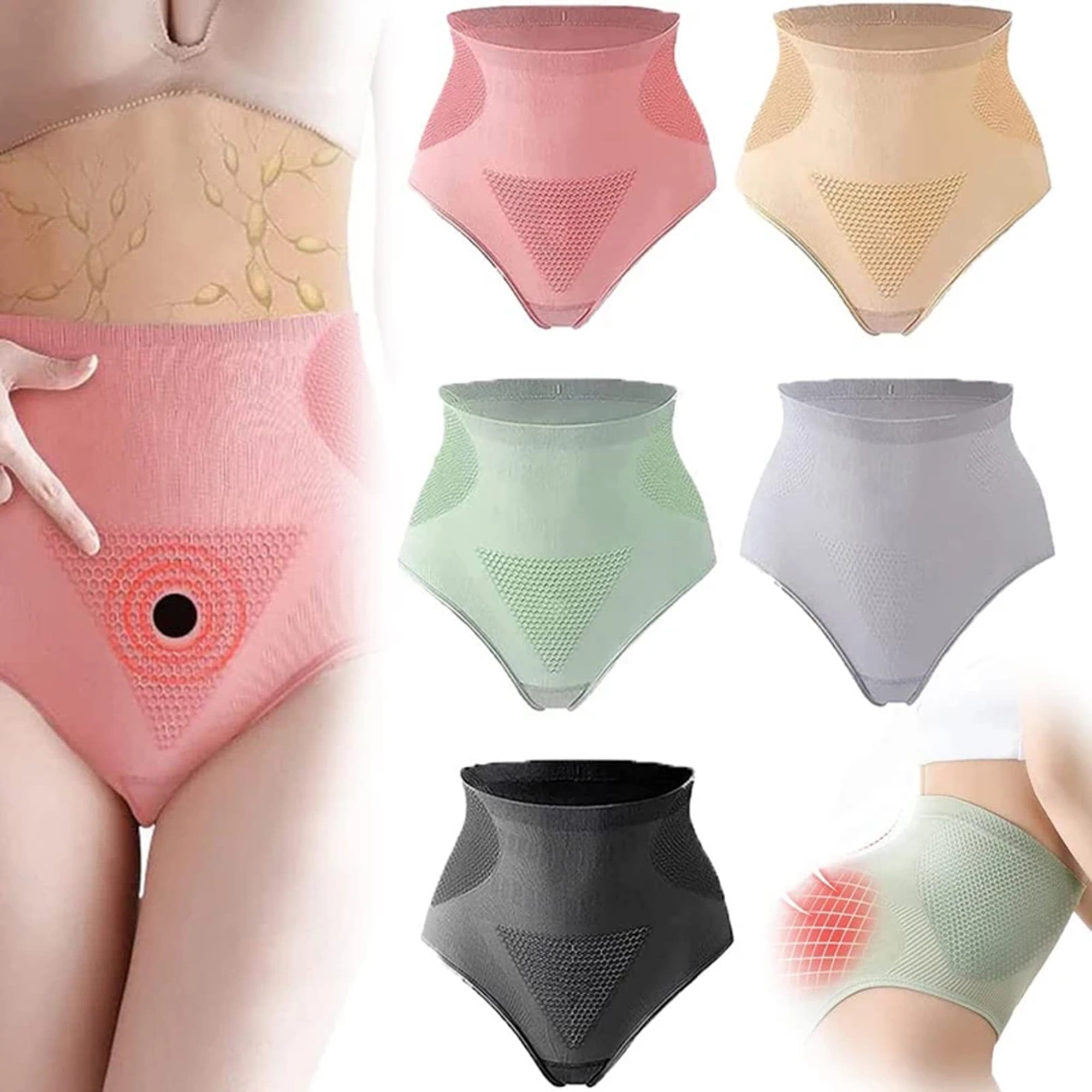 5PCS Graphene Underwear High Waist Panties for Women,Nude-XL